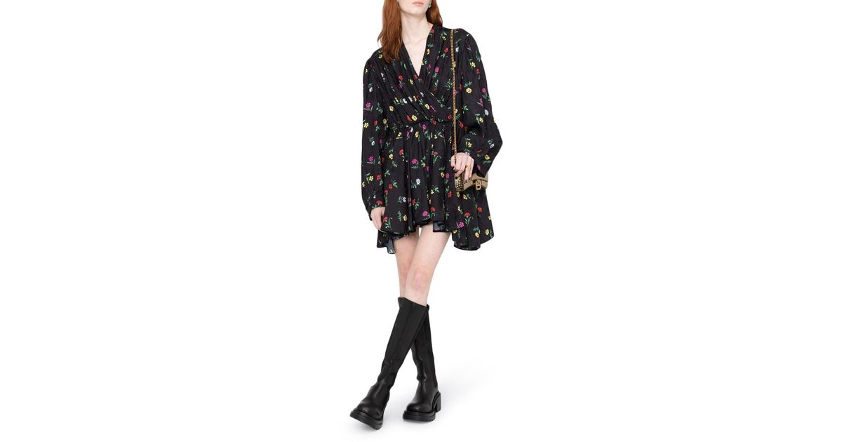 Balenciaga Silk Floralprint Baby Doll Dress in Black Lyst