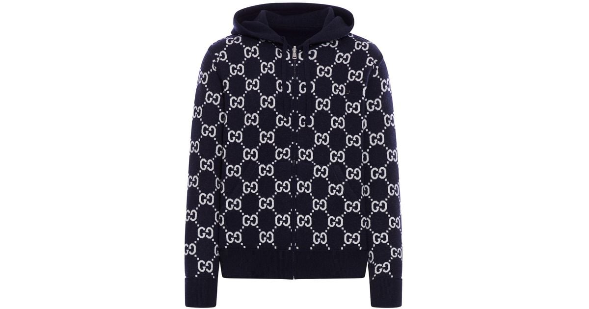Gucci Reversible Wool Full Zip Hoodie in Blue for Men | Lyst