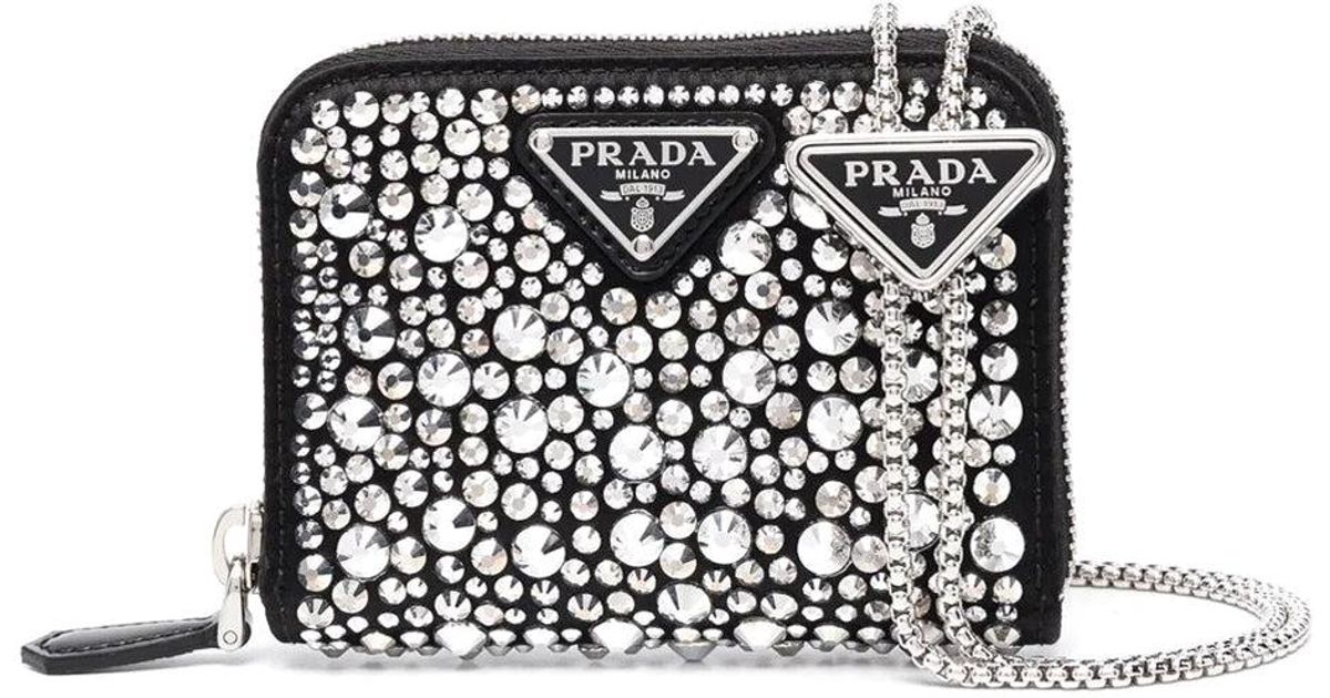 Prada Crystal-studded Wallet On Chain in Black
