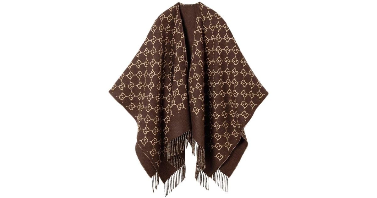 キャップ GUCCI JACQUARD CAPE GG wool jacquard cape in off white and beige | GUCCI® ZA