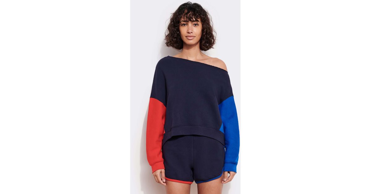 SUNDRY Womens Blue Color Blocked Sweatshirt 