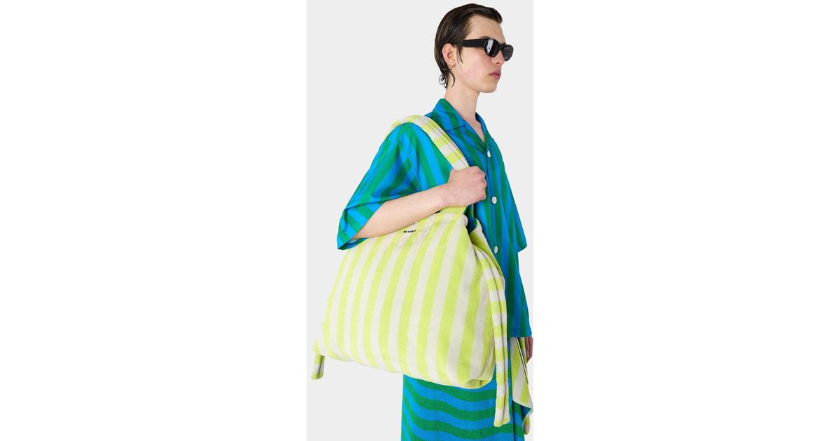 Sunnei Towel Shopping Bag / Azure & Green Stripes in Blue | Lyst