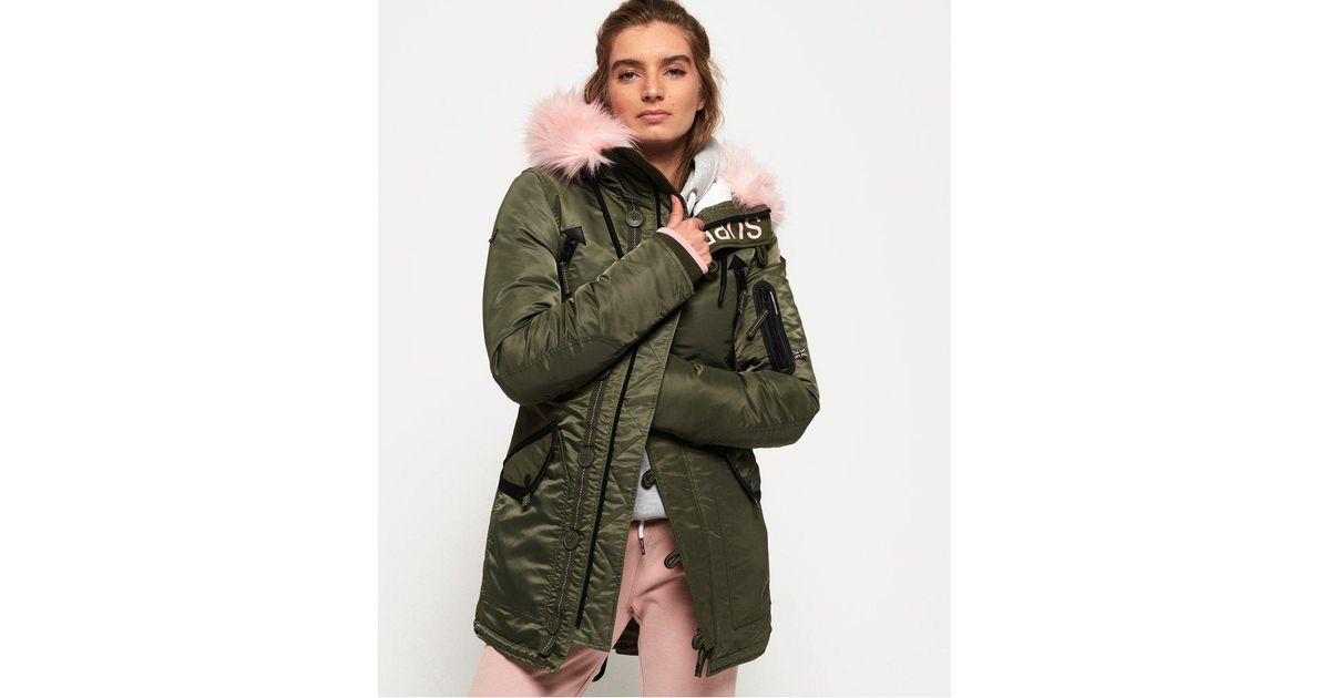 Superdry Sdl-2 Parka Jacket in Khaki/Soft Pink (Green) | Lyst