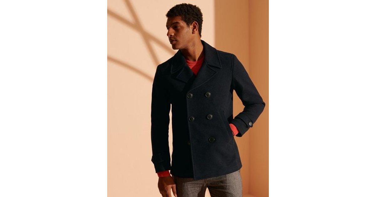 Superdry Wool Foundation Double Breasted Peacoat in Navy (Blue) for Men |  Lyst