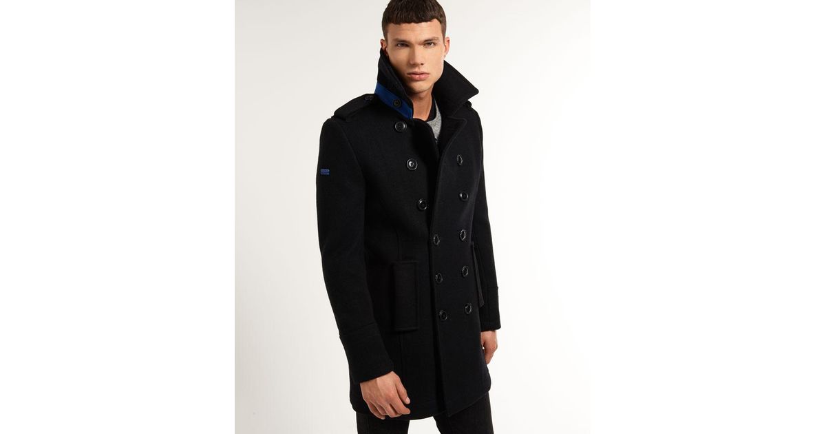 Superdry Wool Bridge Coat in Black for Men | Lyst