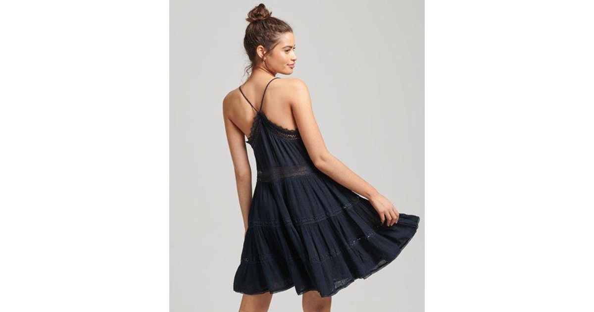 Superdry Lace Alana Cami Dress in Navy 