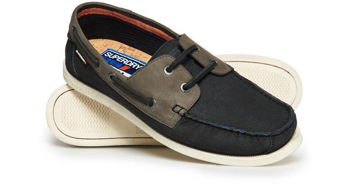 Superdry Leather Deck Shoes in Black for Men - Lyst