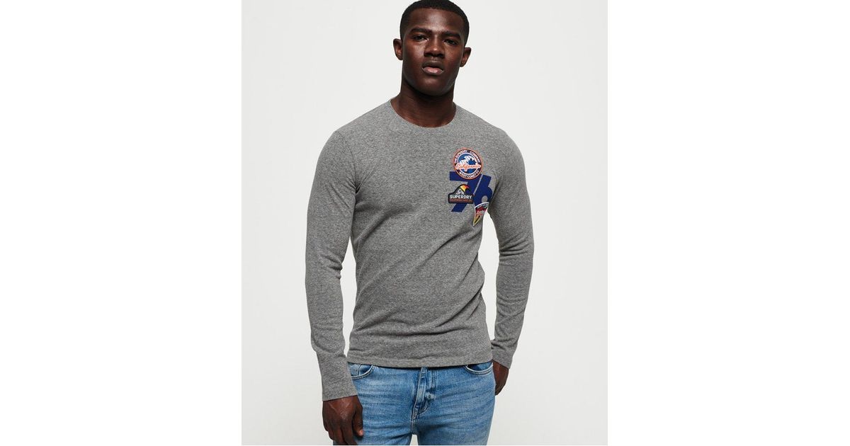 New Mens Superdry 76 Surf Long Sleeve T-Shirt Phoenix Grey Slub