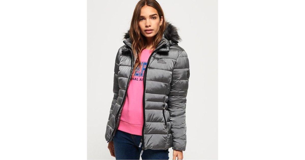 Superdry Taiko Padded Faux Fur Jacket in Silver (Metallic) | Lyst Canada