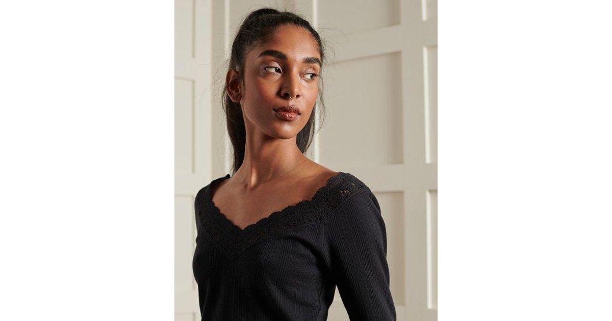 Superdry Lace Pointelle Long Sleeve Top 