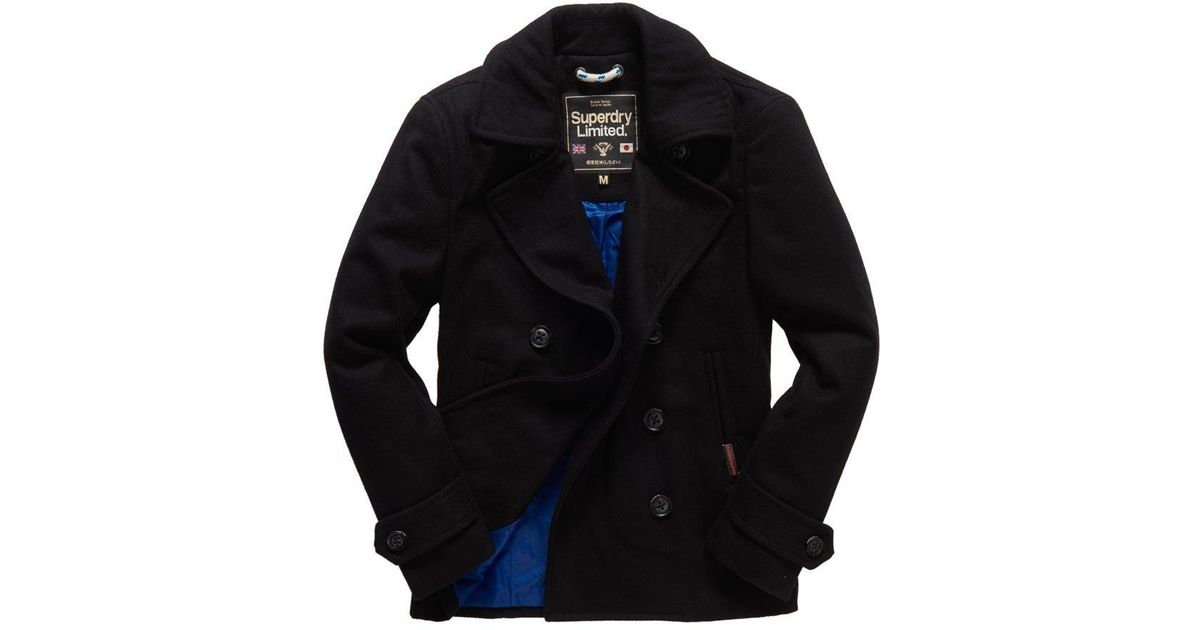Superdry Commodity Slim Pea Coat Black in Blue for Men | Lyst
