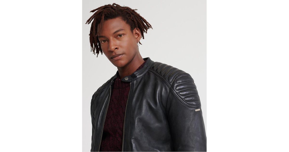 Superdry City Hero Leather Racer Jacket in Black for Men - Save 39% | Lyst  Canada