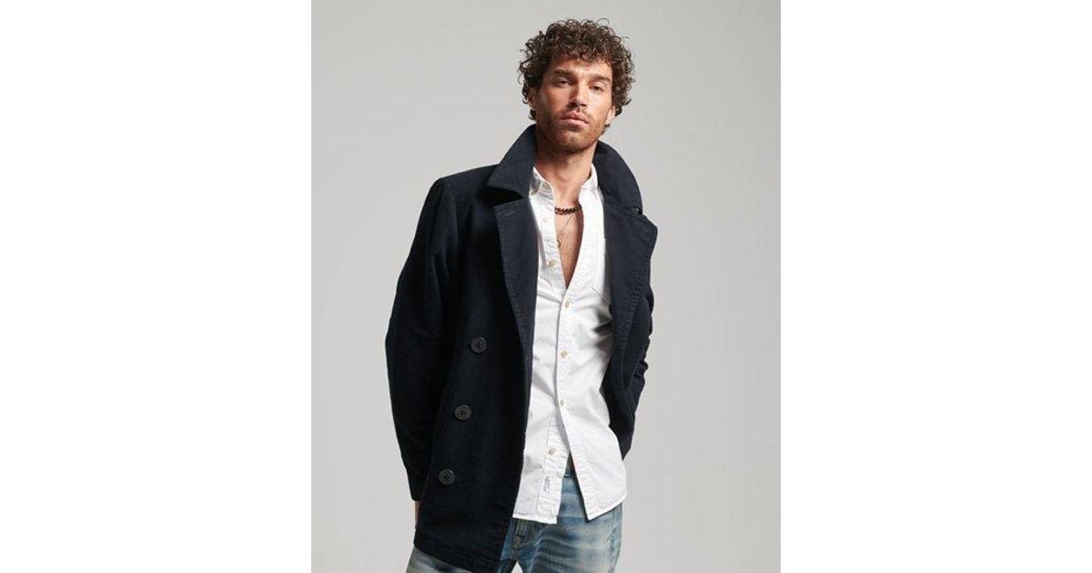Superdry The Merchant Store Moleskin Pea Coat in Black for Men Lyst UK