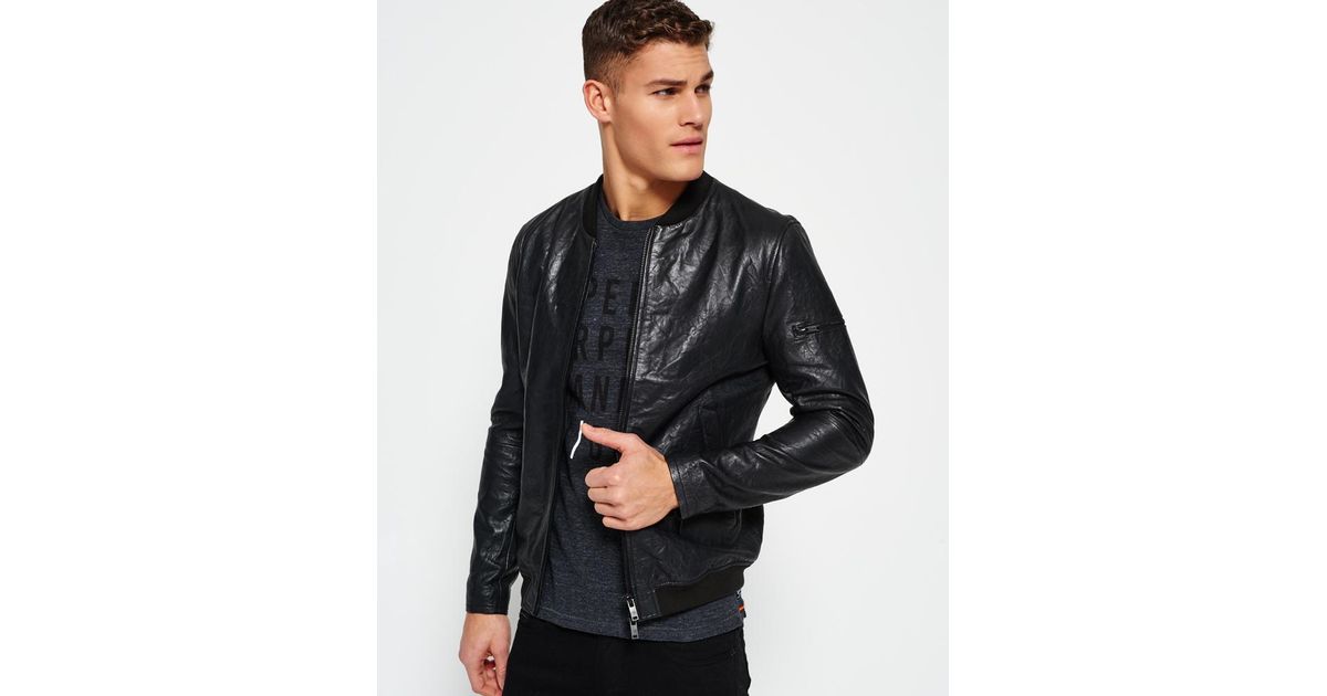 Superdry Washed Leather Er Jacket In Black For Men Lyst