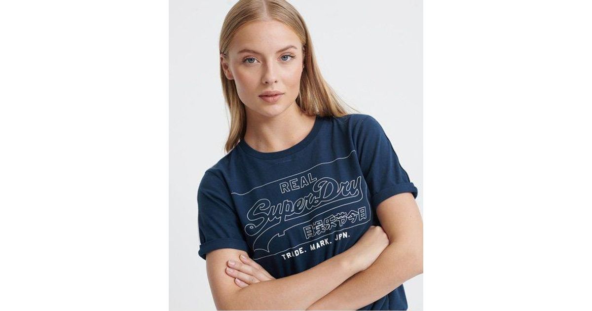 Superdry Swiss Logo Outline Boxy Tee - T-Shirt Donna Taglio Morbido, Cotone