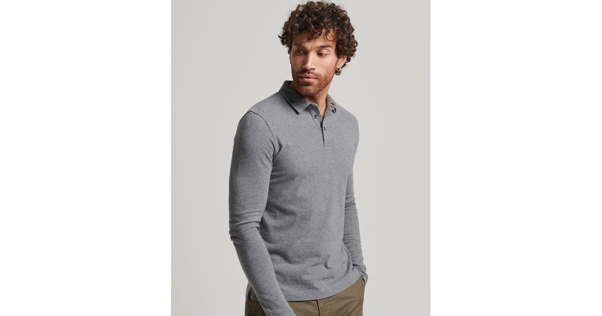 Infrarood excelleren Neem een ​​bad Superdry Long Sleeve Cotton Jersey Polo Shirt Dark Grey / Mid Grey Marl in  Gray for Men | Lyst