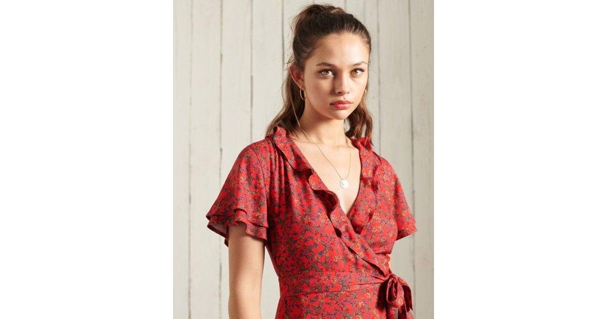 Superdry Summer Wrap Dress in Red | Lyst Canada
