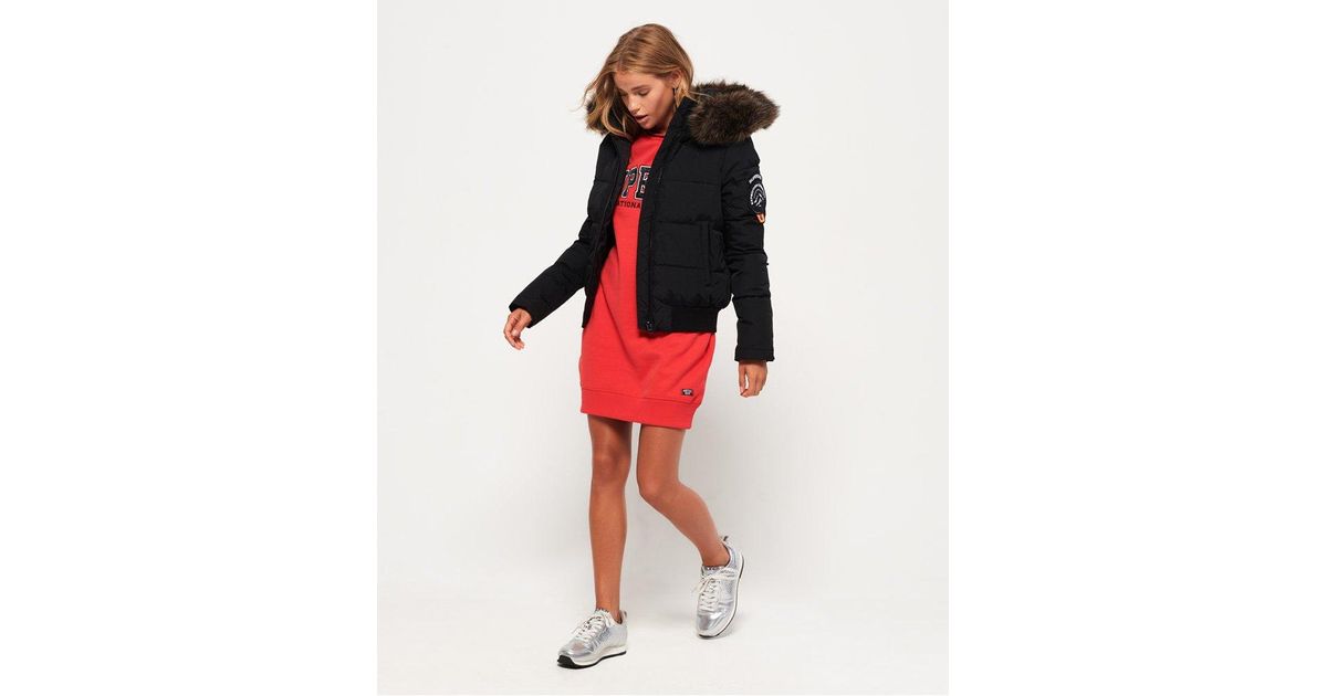 Superdry Everest Ella Bomber Jacket Black in Red | Lyst