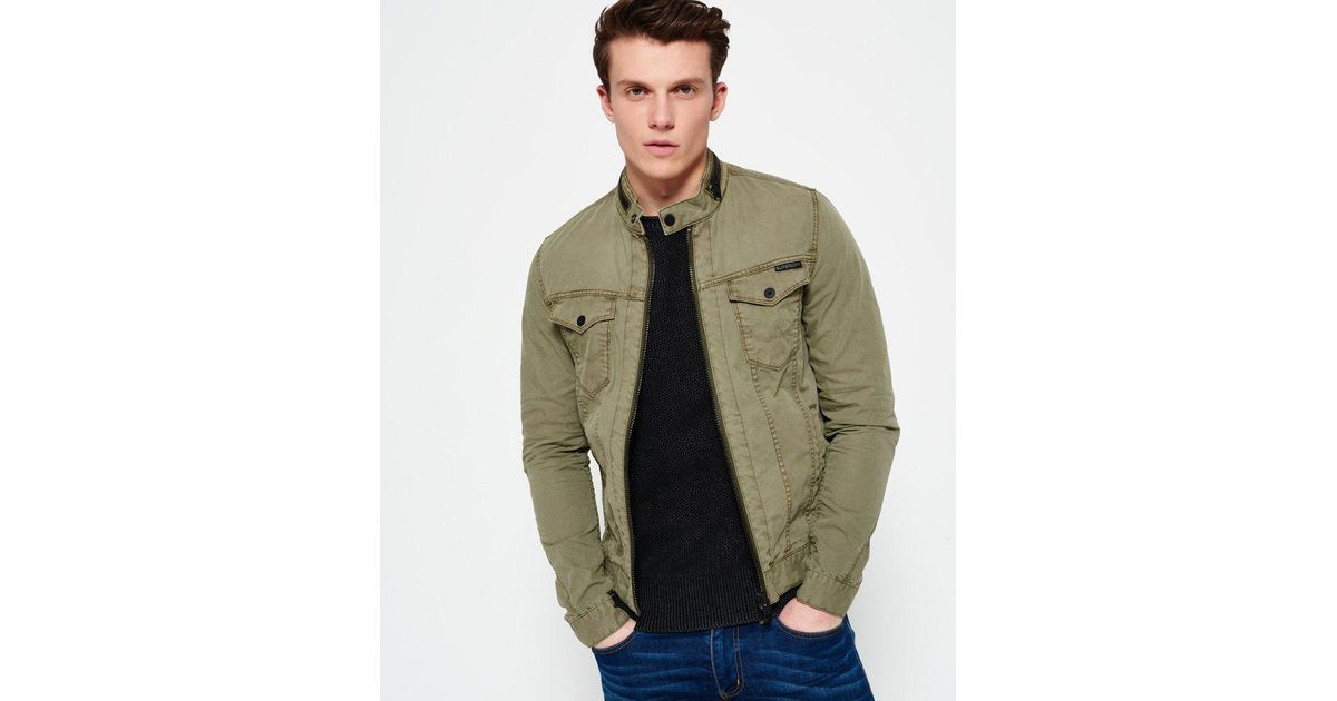 Kakadu Berg kleding op Wauw Superdry Denim Biker Jacket Green for Men | Lyst