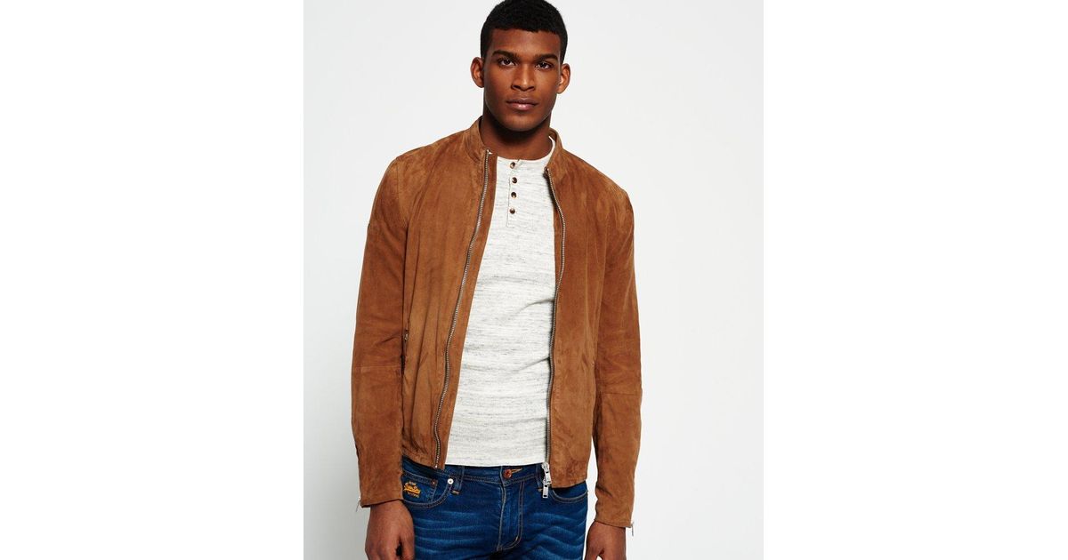 Download Superdry Slim Suede Harrington Jacket in Brown for Men - Lyst
