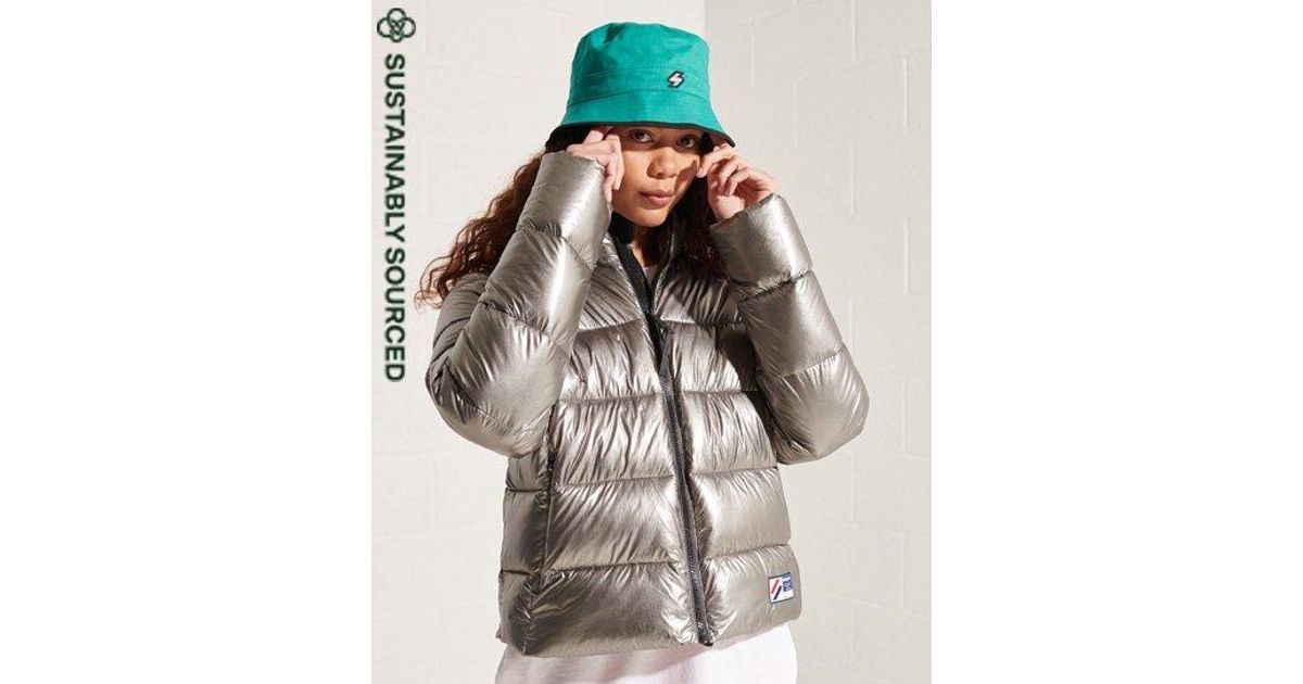 silver cropped puffer jacket