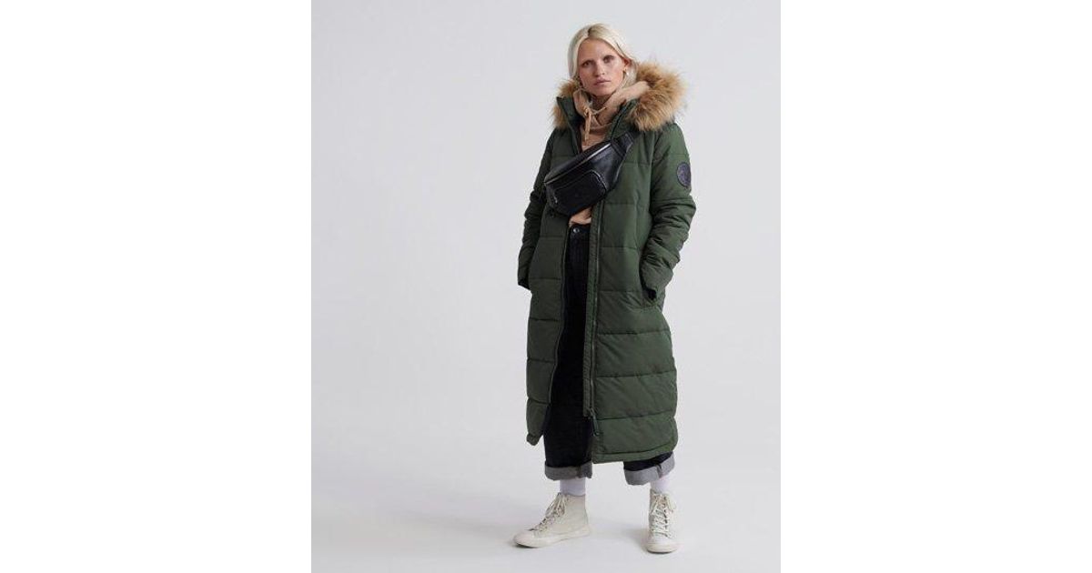 Superdry Longline Quilted Everest Jacket in Green - Lyst
