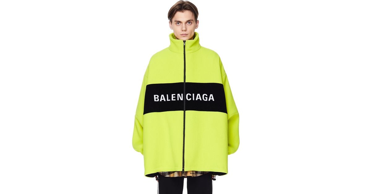 Balenciaga Wool Neon Yellow Logo Printed Jacket for Men - Lyst