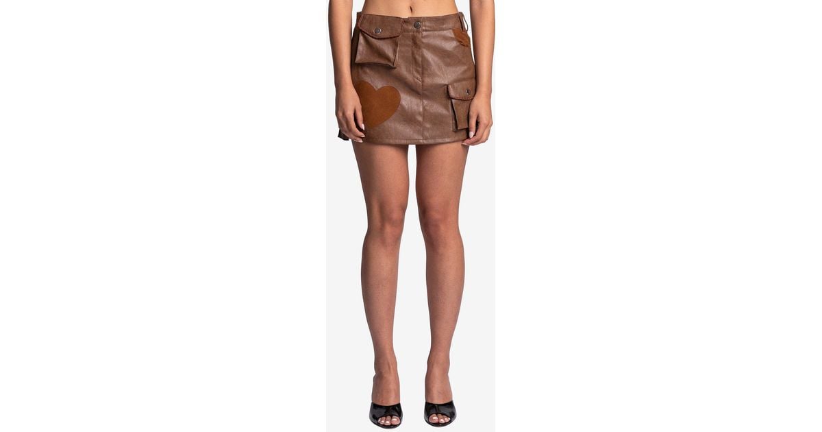 ANDERSSON BELL Arina Heart & Pleats Faux Leather Skirt in Brown | Lyst