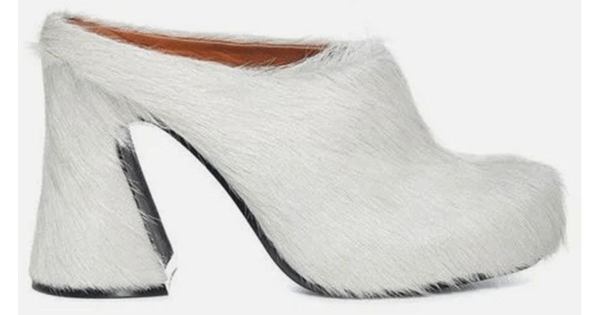 Marni Calf-hair Sabot Heel in White | Lyst