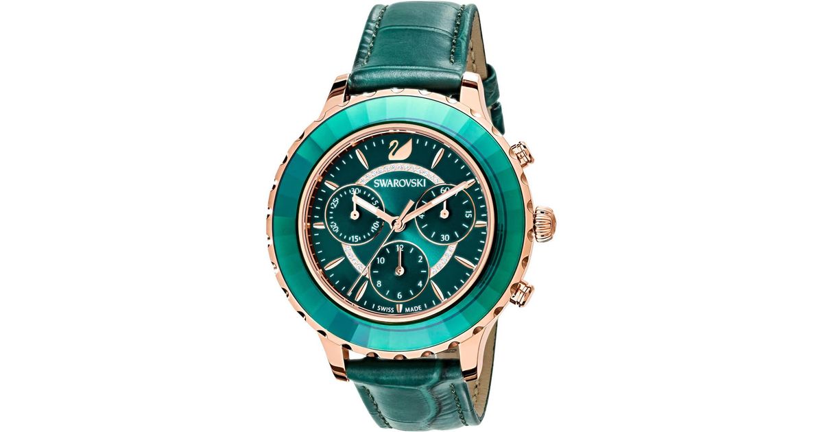 Swarovski Leather Octea Lux Chrono Watch In Green Save 11 Lyst
