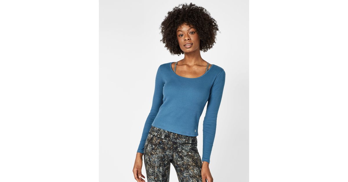 Sweaty Betty Cotton Tadasana Ribbed Yoga Top in Blue Lyst