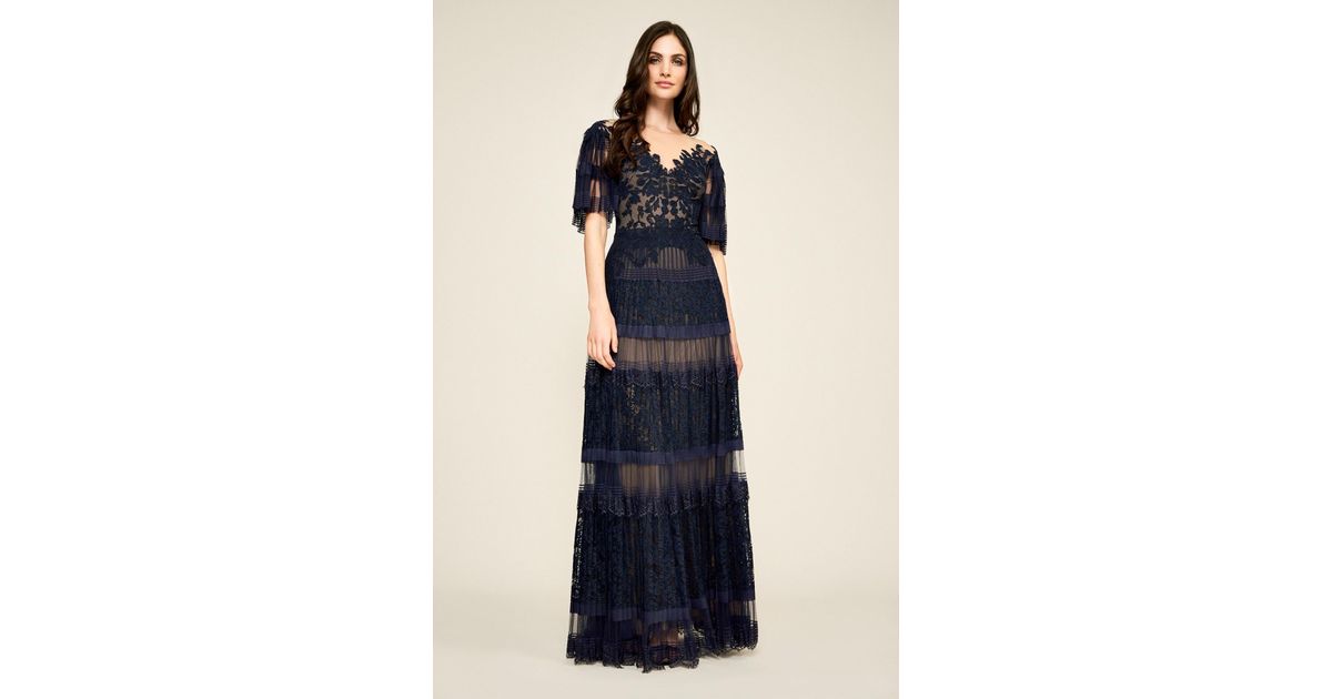 tadashi shoji pleated illusion gown