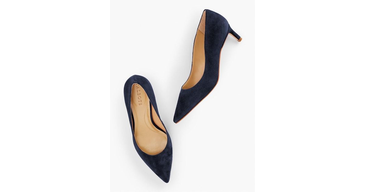 Blue suede kitten heel shoes online