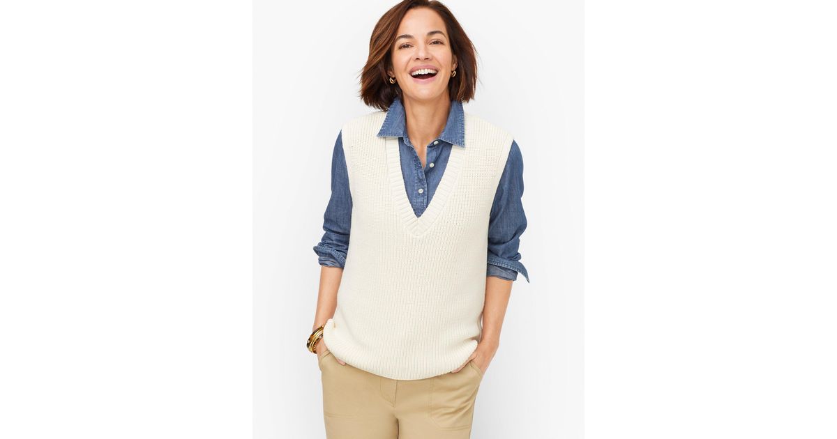 Talbots Shaker Stitch Vest in Blue Lyst