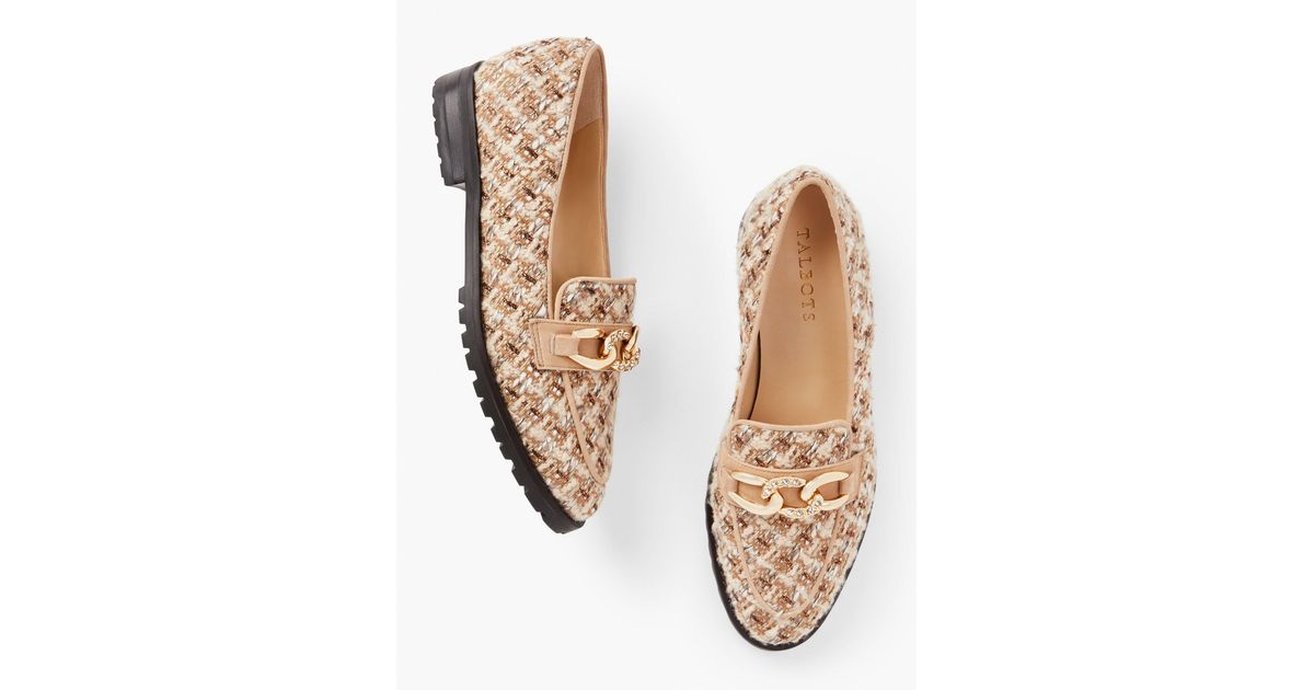 Talbots Leighton Chain Metallic Bouclé Loafers in Natural | Lyst