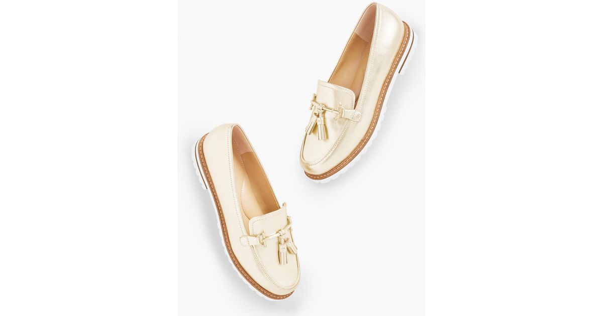 Talbots Laura Tassel Metallic Leather Loafers in Natural | Lyst