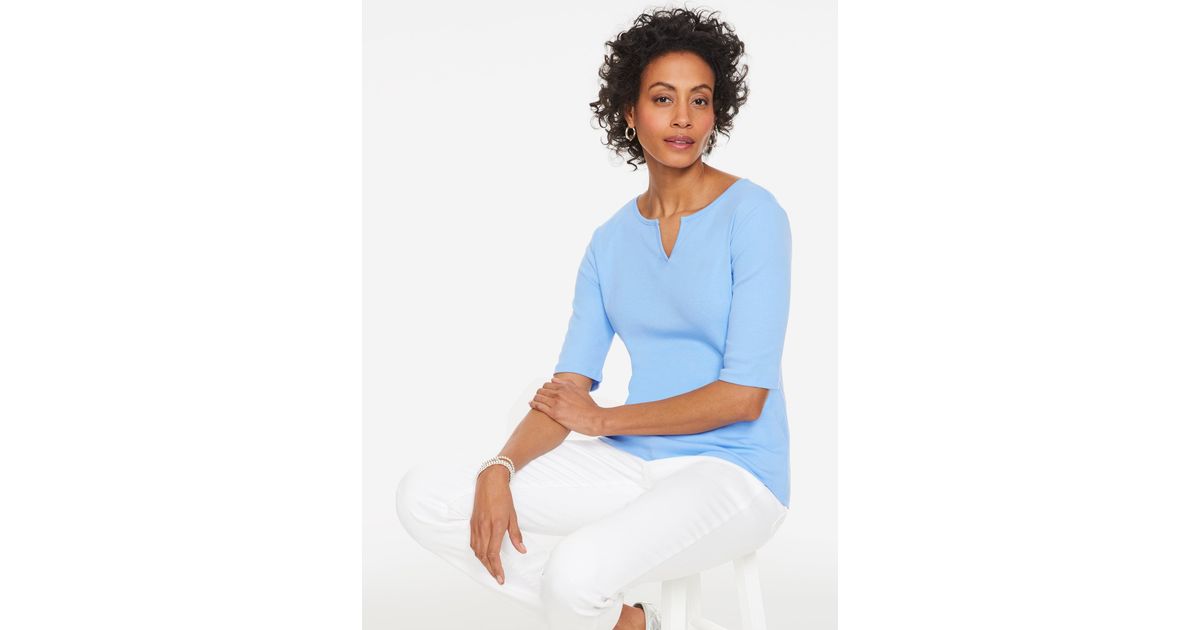 Round Split Neck Talbots Elbow Sleeve Split Neck T-shirt in Blue | Lyst