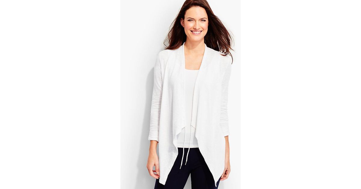 Talbots Cotton Tie Drape Front Cardigan In White Lyst