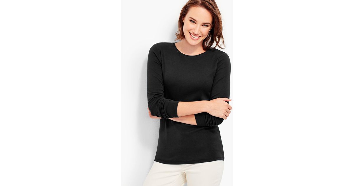 Talbots Cotton Longsleeve Crewneck Teesolid in Black Lyst