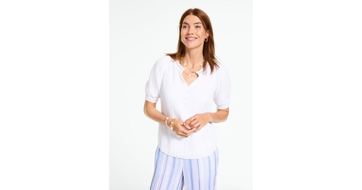 Talbots Pro Talbots Elbow Sleeve Gauze Top in White | Lyst