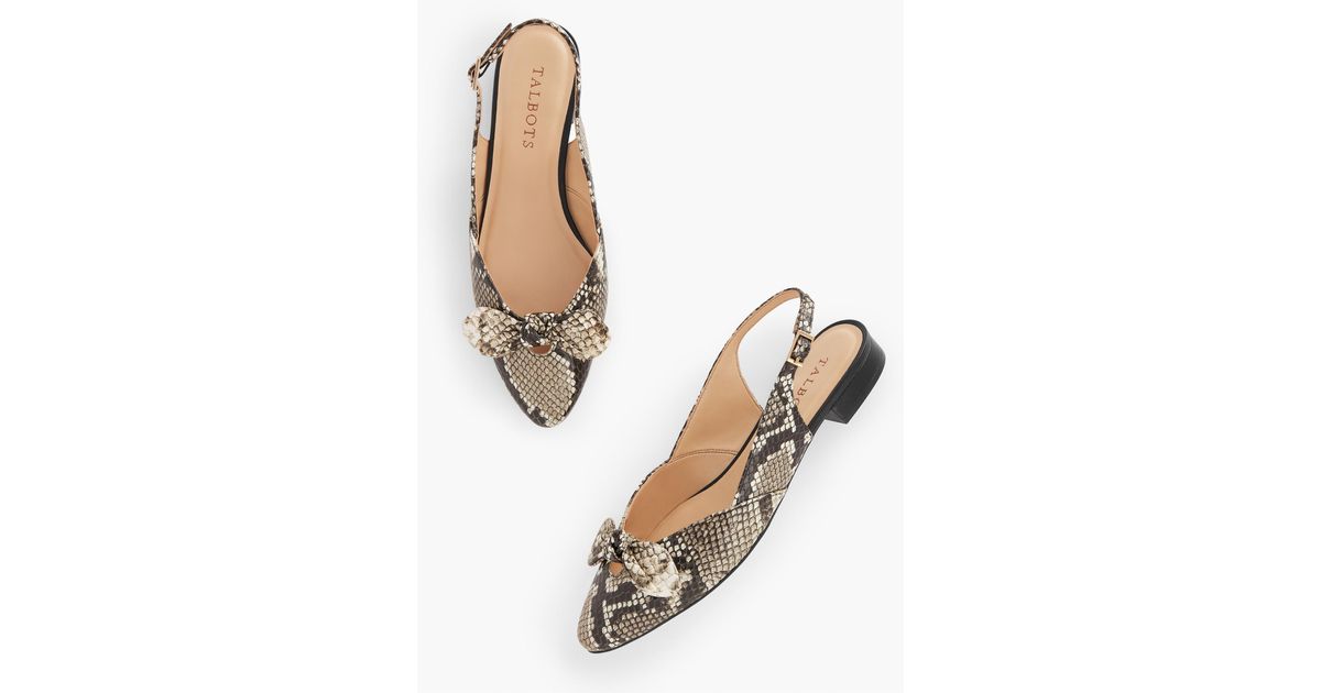 Talbots Edison Bow Embossed Slingback Flats in Natural | Lyst