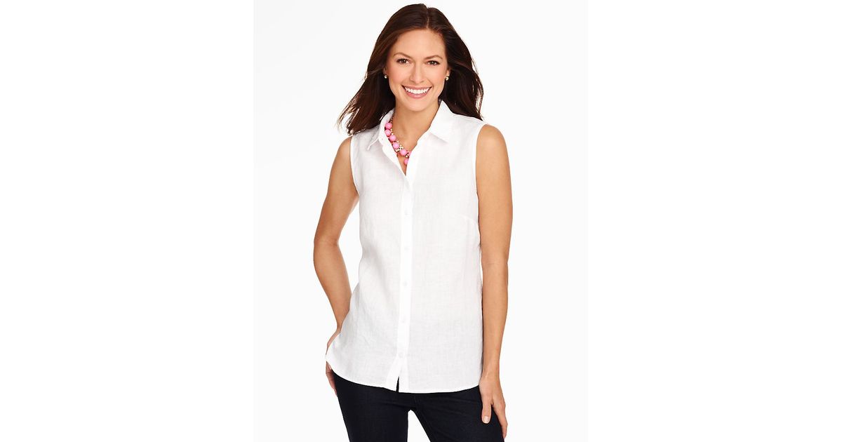 Talbots Sleeveless Linen Button Down Shirt in White | Lyst