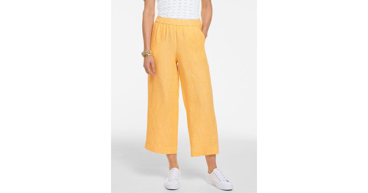 Talbots Smashing6 Talbots Washed Linen Wide Crop Pull-on Pants in Yellow | Lyst