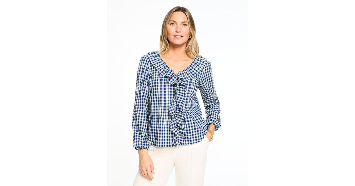 Talbots Ruffle Top Talbots Pintuck Ruffle Trim Top in Blue | Lyst