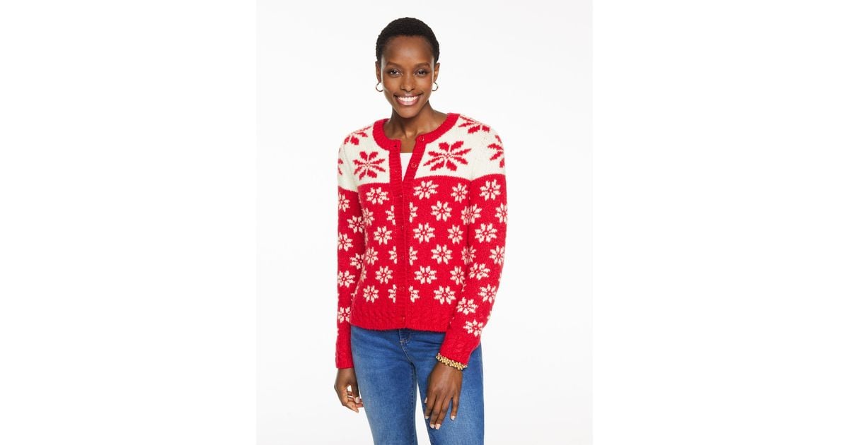 Talbots Crewneck Cardigan Sweater in Red Lyst