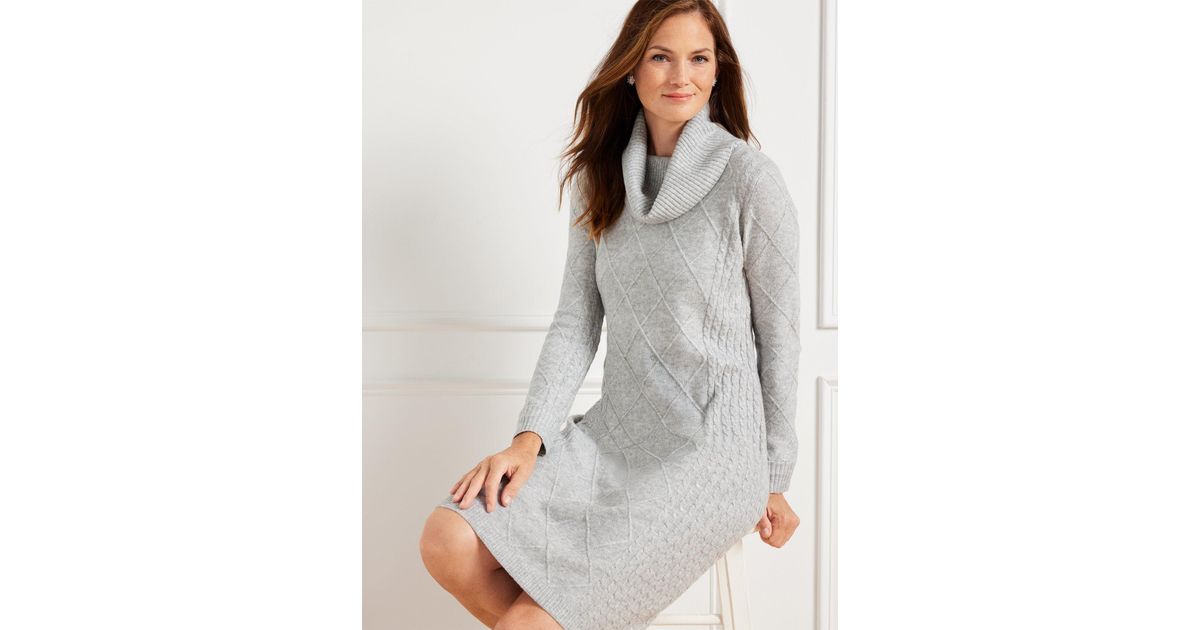 Talbots Cable Knit Cowl-neck Sweater Dress in Grey | Lyst UK