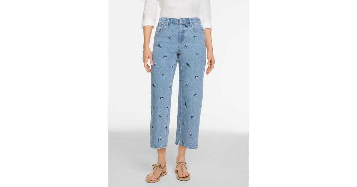 Talbots Smashing6 Talbots Wide Crop High Waist Embroidered Jeans in Blue | Lyst