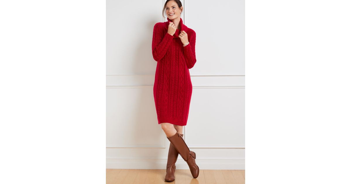 Talbots Cable Knit Cowlneck Sweater Dress in Red Lyst