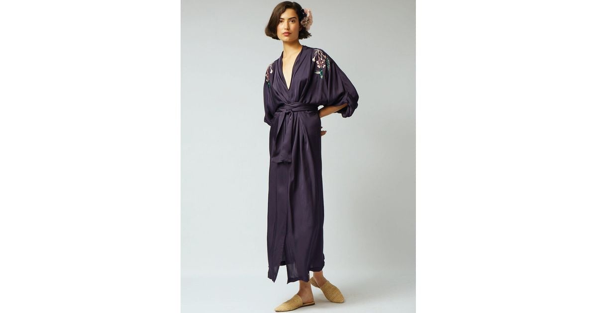 Tallulah & Hope Gloria Midi Wrap Dress Navy Embroidery in Blue | Lyst UK