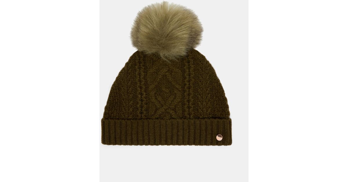 khaki green bobble hat